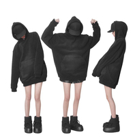 韩国代购15新款欧美暗黑街头朋克大口袋羊羔毛宝贝连帽蝙蝠袖卫衣