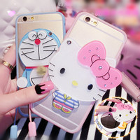 卡通holle kitty 苹果6s手机壳iPhone6plus硅胶保护套挂绳镜子潮