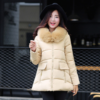冬装连帽纯色新款女装外套韩版时尚潮流中长款可拆卸毛领棉棉衣