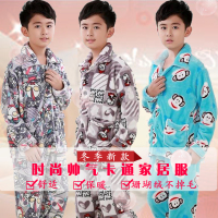 儿童睡衣珊瑚绒 冬季男童睡衣冬加厚夹棉 法兰绒宝宝家居服套装