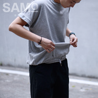 SAMO舍末/2016夏季男士卫衣短袖t恤宽松圆领套头灰纯色运动薄款潮