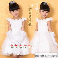 儿童公主裙演出服装白色女童韩版花童礼服婚纱裙表演服饰舞蹈裙子
