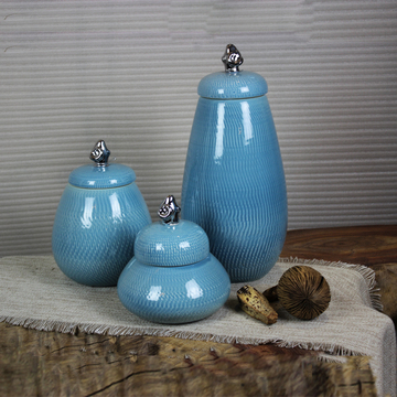 花瓶陶瓷 三件套陶罐 摆件电视柜摆设酒柜摆件 新中式陶瓷花瓶