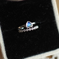 天然斯里兰卡玻璃体月光石 925纯银活口心形两戴女款戒指指环