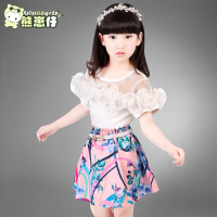 童装套装2016新款春装韩版小女孩拼接裙 儿童短袖碎花裙两件套裙