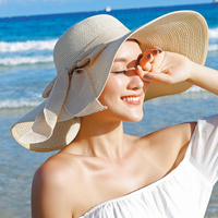 遮阳帽 女士夏天防晒草帽可折叠沙滩帽大沿帽 遮阳帽 旅游太阳帽