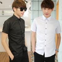 男装夏季韩版青少年情侣中学生衬衫短袖男士修身纯白色衬衣薄款潮