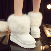 冬季真兔毛保暖加绒棉鞋雪地靴短筒女式短靴高跟厚底松糕平底靴子