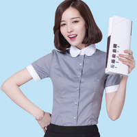 2015夏圆领短袖白色衬衫女韩版通勤ol修身显瘦职业装正装大码衬衣
