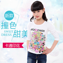 女童2016春新款打底上衣卡通印花女大童纯棉长袖儿童韩版T恤衫