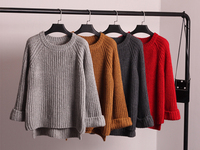 2015年秋季圆领常规款甜美单件纯色直筒醋纤长袖套头毛衣正品