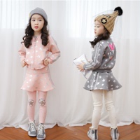 韩国童装2015秋新款女童太空棉星星上衣+裙裤运动休闲两件套装