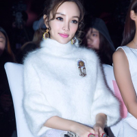 2015冬装新款李小璐同款中高领韩版宽松灯笼袖貂绒加厚毛衣女白色