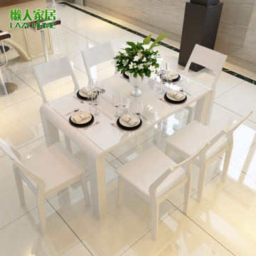实木餐桌钢化玻璃小户型餐桌现代简约时尚餐桌椅组合