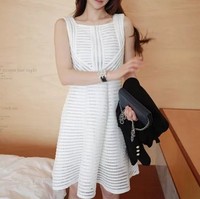 2015夏装新款韩版复古气质针织条纹镂空连衣裙无袖连衣裙打底裙