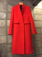 2015秋冬新款韩版女装中长款羊毛呢大衣红色呢子外套毛呢外套潮