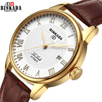 宾卡达 瑞士品牌正品机械手表 男士手表 防水商务男表 真皮