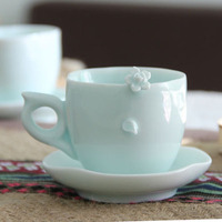 立体花朵日式拿铁咖啡杯套装带勺碟小号 个性创意陶瓷文艺牛奶杯