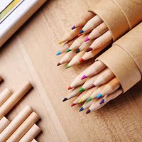儿童涂鸦 画图彩色铅笔 手绘填色 学生素描笔 无毒原木盒装12色