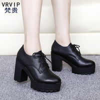 VRVIP/梵贵2015秋季新款真皮系带高跟厚底女鞋 粗跟防水台单鞋