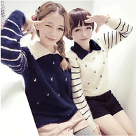 青少年2015秋冬装韩版少女中长款套头毛衣初中高中学生针织衫外套