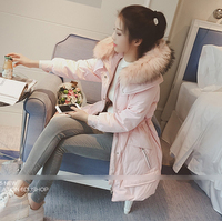 2015冬装韩国新收腰棉服女中长款大毛领修身显瘦加厚韩版棉衣外套