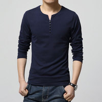 2015春季新款 男士长袖T恤 男装体恤衫 韩版修身纯色v领打底衫潮