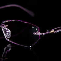 无框切边眼镜近视眼镜女式眼镜架眼镜框钻石切边眼镜超轻纯钛成品