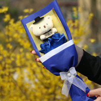 泰迪小熊加2朵蓝玫瑰卡通花束女朋友生日七夕儿童节礼物L057