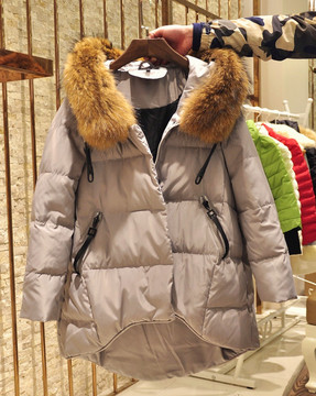 2014韩国代购冬装棉衣女 中长款貉子毛领连帽棉袄 加厚棉服外套潮