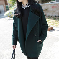 2015秋装新款韩版女装茧型呢子大衣中长款毛呢外套双排扣女
