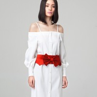 YE'S品牌官方直营店叶谦个人原创设计女装款白色裸肩吊带连衣裙