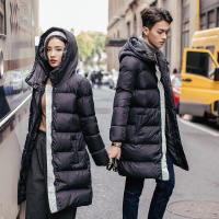 韩国情侣棉衣男女中长款修身棉服连帽外套冬装潮加厚保暖羽绒棉衣