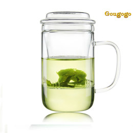 大号大口容量喝茶喝水玻璃杯绿茶杯单层有盖茶水分离泡茶茶叶杯子