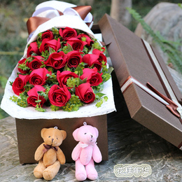 19朵红粉香槟玫瑰鲜花店礼盒速递上海杭州苏州同城黄浦东送花上门