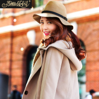 苏醒的乐园2015年冬季新款 韩版修身连衣帽子中长款毛呢外套