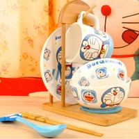 哆啦A梦木架陶瓷碗餐具套装小叮当米饭碗泡面碗卡通陶瓷套装碗
