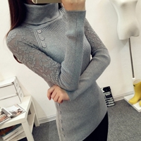 秋冬新款韩版女装蕾丝毛衣高领打底衫女针织衫厚套头外套毛衣
