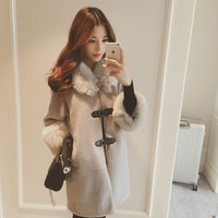 2015冬装新款韩版孕妇毛呢外套女中长款修身狐狸毛领羊绒毛呢外套