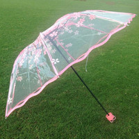 唯美樱花透明雨伞折叠三折伞小清新直柄自动透明公主伞