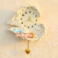 包邮欧式经典大挂钟客厅创意卡通天使树脂壁钟卧室艺术可爱钟表