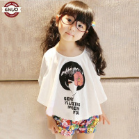伊诺小镇儿童装女童夏季新款娃娃头印花蝙蝠衫短袖打底衫T恤潮流