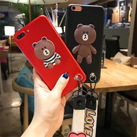 布朗熊手腕绳带苹果7plus手机壳iphone6s全包软壳保护套卡通创意