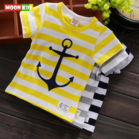 韩版男童条纹短袖T恤女宝宝圆领上衣0-1-2-3岁周岁婴儿童半袖夏装