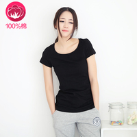 黑色短袖t恤女圆领韩国夏季新款半袖纯棉打底衫简约修身显瘦上衣