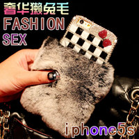 獭兔毛iPhone5s手机壳水钻最新款苹果5手机套外壳 5s透明水晶壳