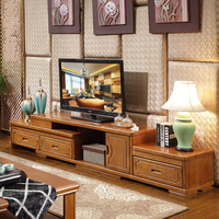 全橡木电视柜 中式实木地柜可伸缩电视柜子