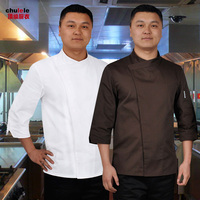 2015新款 包邮高端厨师七分袖工作服 厨师长短袖白色厨师服制服男