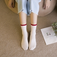袜子女 秋冬新品 韩国海军风纯棉中筒袜 透气吸汗防臭纯色运动袜
