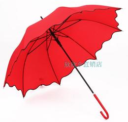 包邮弯钩直柄防紫外线荷叶边创意自动大红色新娘结婚伞婚庆晴雨伞